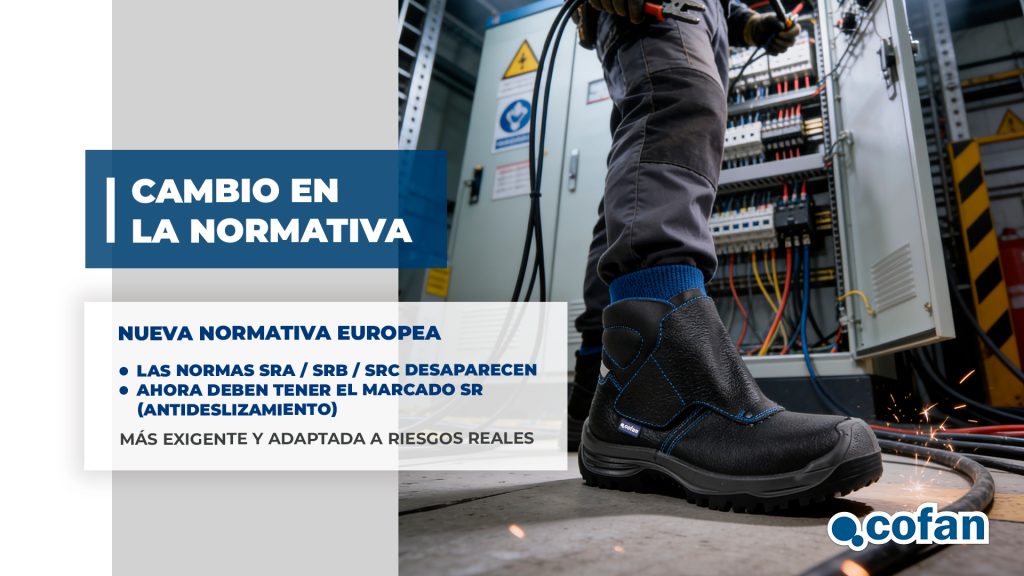 calzado de seguridad, botas de seguridad, zapatillas de seguridad, normativa EN ISO 20345:2022+A1:2024, calzado S1P, botas S3, calzado antideslizante SR, puntera composite, EPIs, protección laboral, calzado de trabajo, seguridad laboral, botas impermeables WPA, calzado ESD, calzado industrial, normativa calzado seguridad, zapatos de seguridad trabajo, prevención riesgos laborales, calzado profesional, Cofan